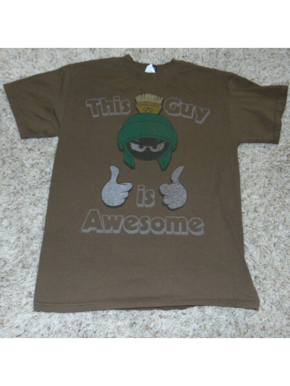 Mens Looney Tunes Martian Spartan T-Shirt THIS GUY IS AWESOME Brown Short Sleeve